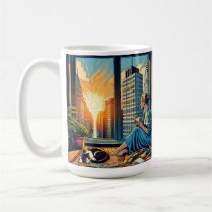 Woman Watching the Sunrise with her Cat Coffee Mug