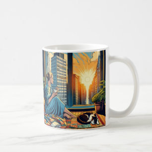 Woman Watching the Sunrise with her Cat Coffee Mug