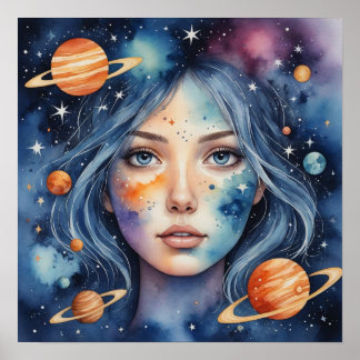 Woman Watercolor Face Painting Poster