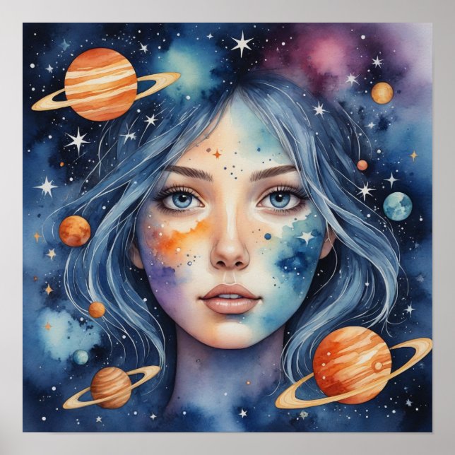 Woman Watercolor Face Painting Poster (Front)