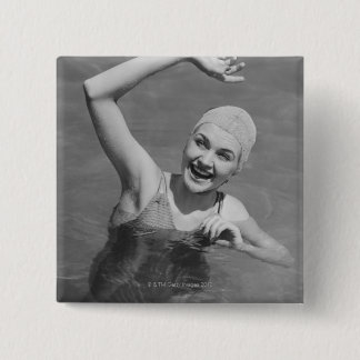 Woman Waving 15 Cm Square Badge
