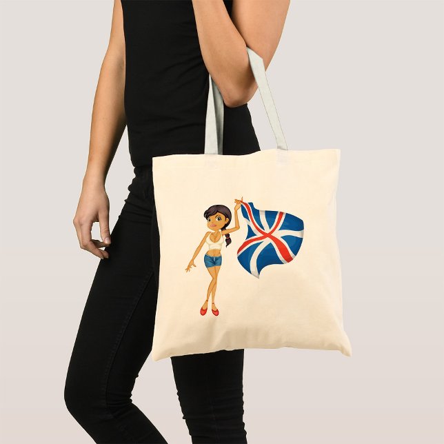 Woman Waving A Union Jack Flag Tote Bag (Creator Uploaded)