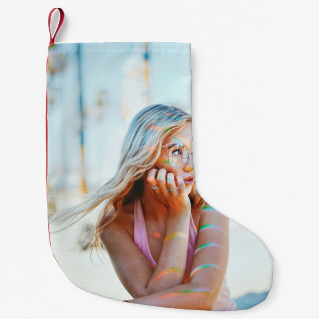 Woman waving her hair by the wind small christmas stocking (Front)