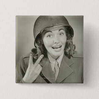 Woman Wearing an Army Helmet 15 Cm Square Badge