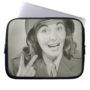 Woman Wearing an Army Helmet Laptop Sleeve