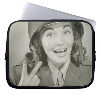 Woman Wearing an Army Helmet Laptop Sleeve