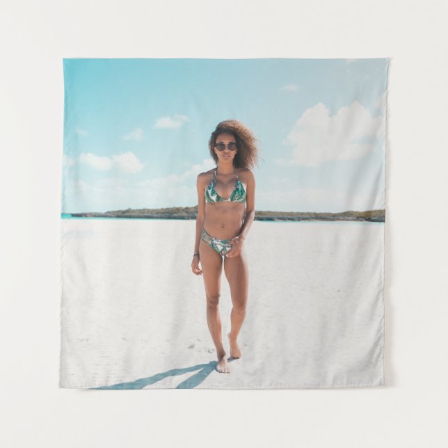 Woman wearing bikini standing on sand tapestry (Front)