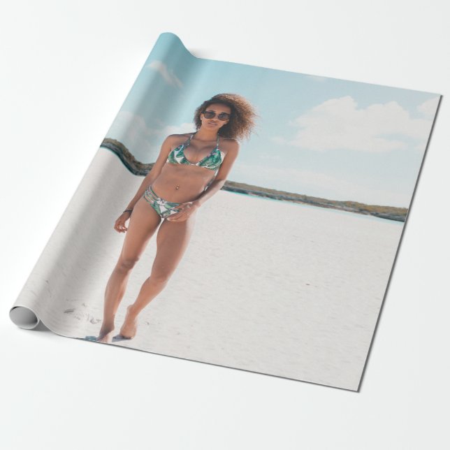 Woman wearing bikini standing on sand wrapping paper (Unrolled)
