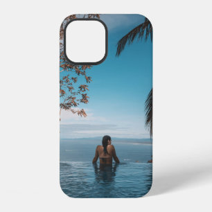 Woman wearing black bikini tap swimming on body of iPhone 12 case