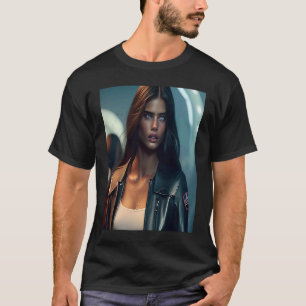 Woman Wearing Black Leather Biker Jacket Look Outf T-Shirt