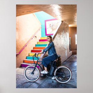 Woman wearing blue denim jacket and shorts riding  poster