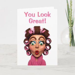Woman Wearing Curlers Card