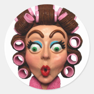 Woman Wearing Curlers Classic Round Sticker