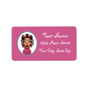 Woman Wearing Curlers Label