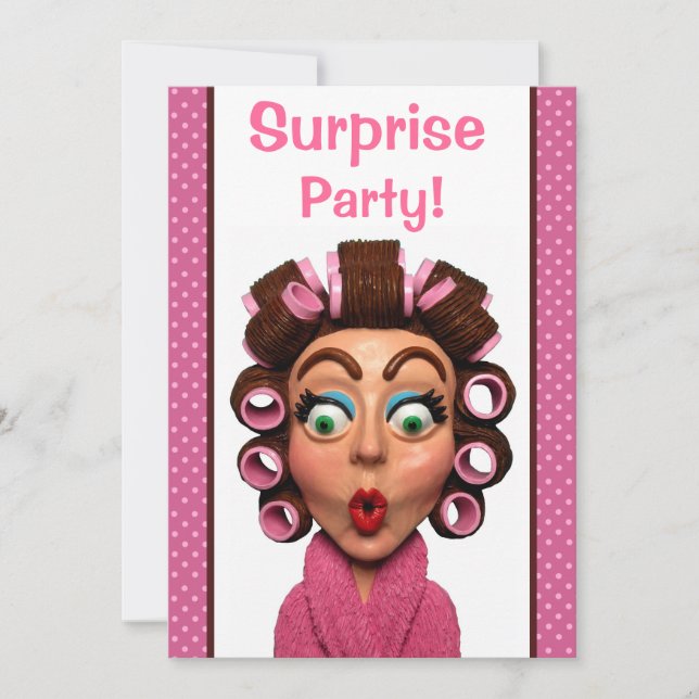 Woman Wearing Curlers Surprise Party Invitation (Front)