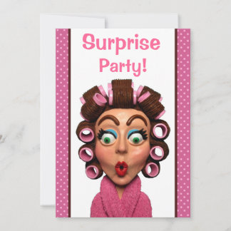 Woman Wearing Curlers Surprise Party Invitation