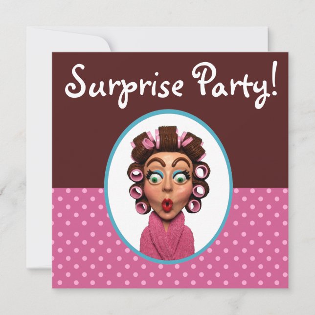 Woman Wearing Curlers Surprise Party Invitation (Front)