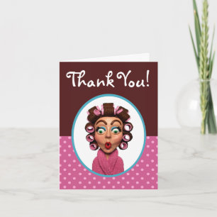 Woman Wearing Curlers Thank You Card