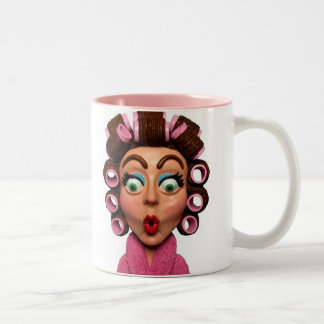 Woman Wearing Curlers Two-Tone Coffee Mug