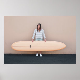 Woman wearing grey and white stripe long-sleeved s poster