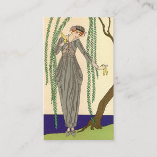 Woman wearing Grey Taffeta Gown Business Card