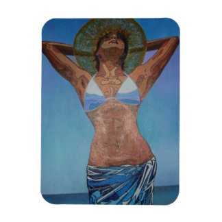 Woman Wearing Hat And Sarong Enjoying Summer Magnet