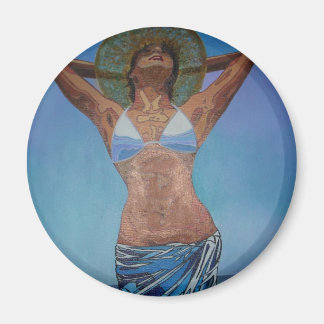 Woman Wearing Hat And Sarong Enjoying Summer Magnet