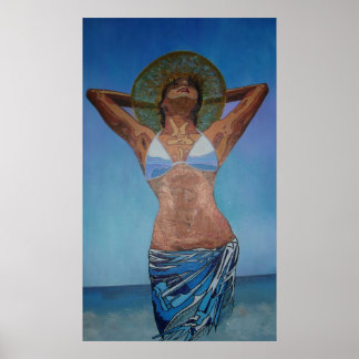 Woman Wearing Hat And Sarong Enjoying Summer Poster