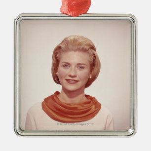 Woman Wearing Scarf Metal Tree Decoration
