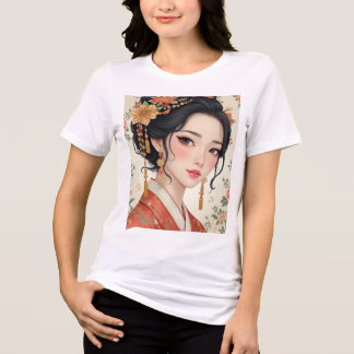 Woman wearing traditional Korean clothes Tri-Blend Shirt
