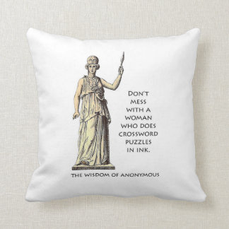 "Woman who does crossword puzzles in ink" pillow