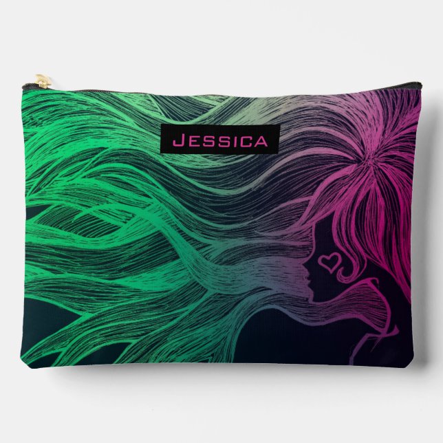 Woman Wild Neon Hair Cool Personalised Accessory Pouch (Front)