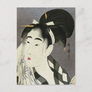 Woman Wiping Sweat Utamaro Fine Japanese Art Postcard