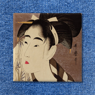 Woman Wiping Sweat Vintage Art 15 Cm Square Badge