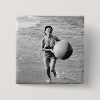 Woman with a Beach Ball 15 Cm Square Badge