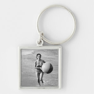 Woman with a Beach Ball Key Ring