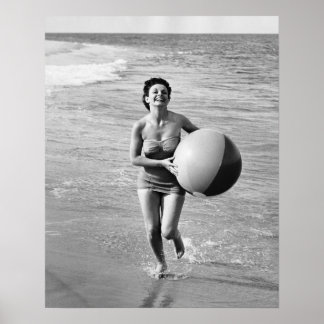 Woman with a Beach Ball Poster
