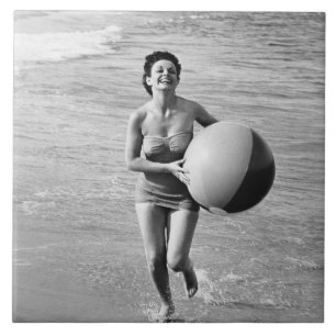 Woman with a Beach Ball Tile