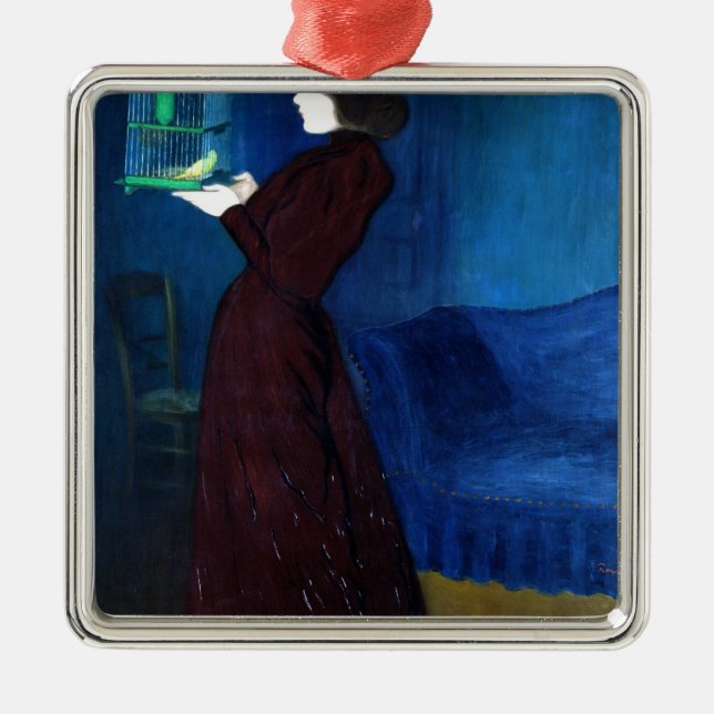 Woman with a Bird Cage Metal Tree Decoration (Front)