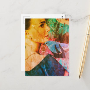 Woman with a Blue Bird Surreal Collage Postcard