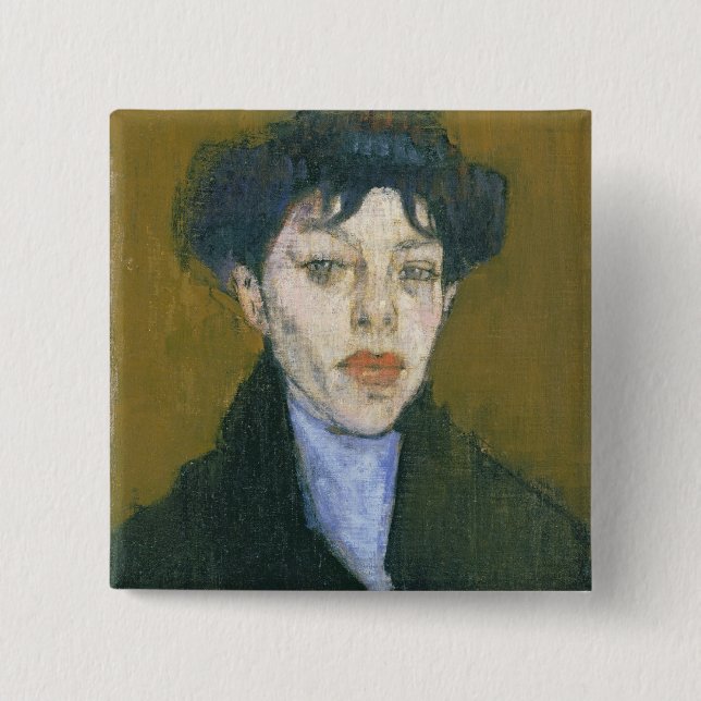 Woman with a Blue Scarf, c.1912 (oil on canvas) 15 Cm Square Badge (Front)