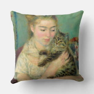 Woman with a Cat, 1875 by Pierre-Auguste Renoir Cushion