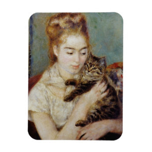 Woman with a Cat by Pierre-Auguste Renoir Magnet