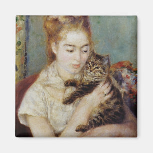 Woman with a Cat by Pierre-Auguste Renoir Magnet