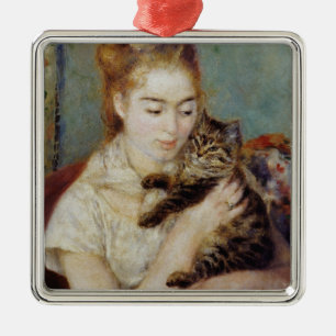 Woman with a Cat by Pierre-Auguste Renoir Metal Tree Decoration
