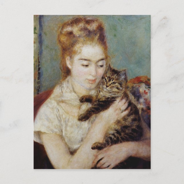 Woman with a Cat by Pierre-Auguste Renoir Postcard (Front)