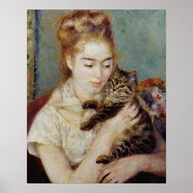Woman with a Cat by Pierre-Auguste Renoir Poster (Front)