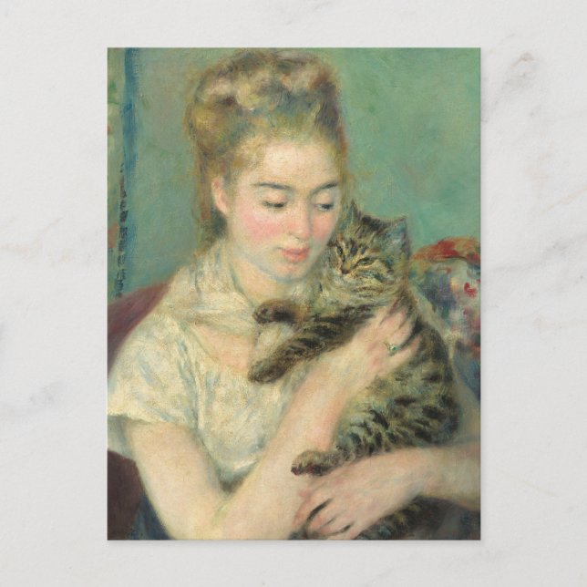 Woman with a Cat by Renoir Impressionist Art Postcard (Front)