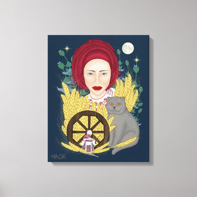 Woman with a cat. Ukrainian Stretched Canvas Print (Front)