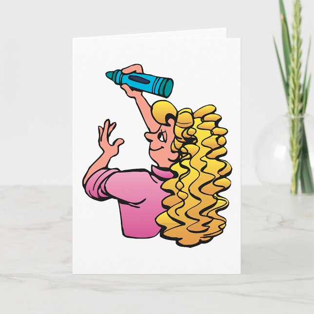 Woman With A Crayon Greeting Cards (Creator Uploaded)